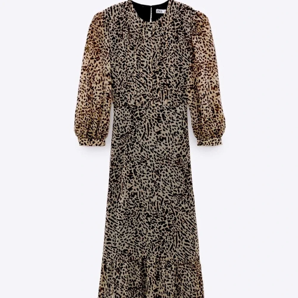 NEW Zara leopard print long sleeve maxi dress - Picture 2 of 9
